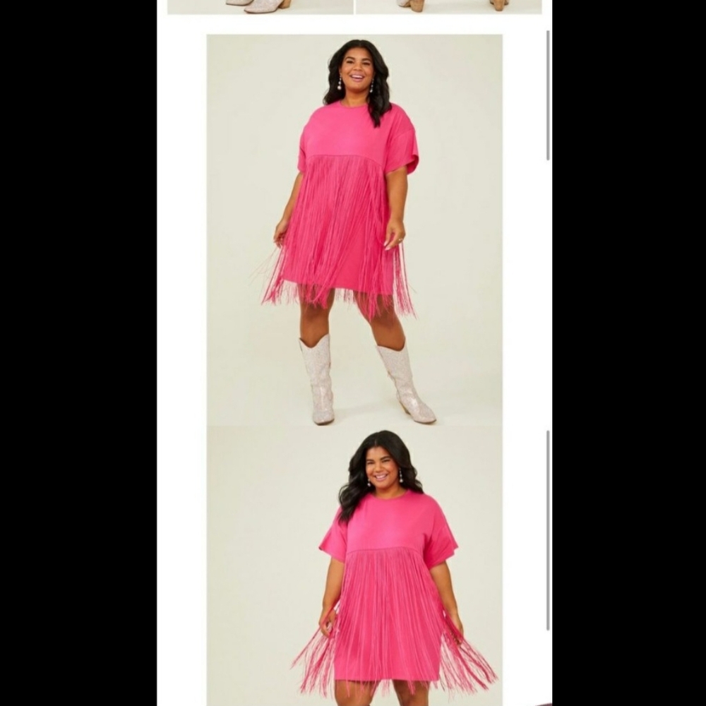 Arula plus size pink fringe mini dress